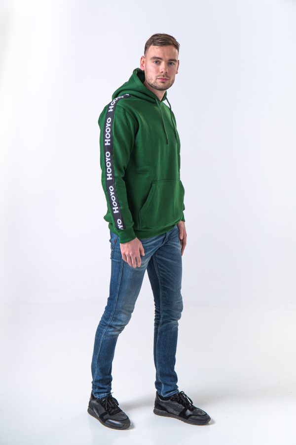 Hoody Man with Sleeves Stripe comes in Olive green. - Image 3