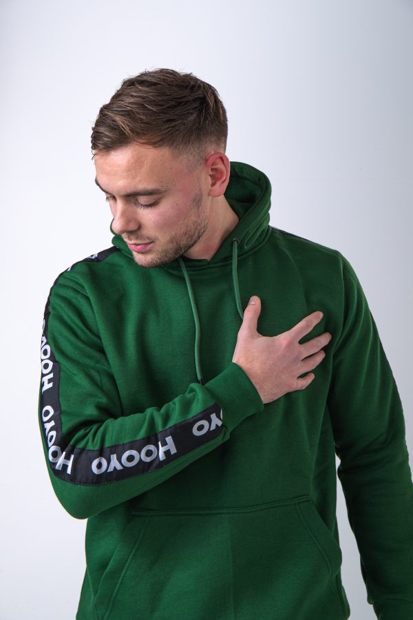 Hoody Man with Sleeves Stripe comes in Olive green. - Image 4
