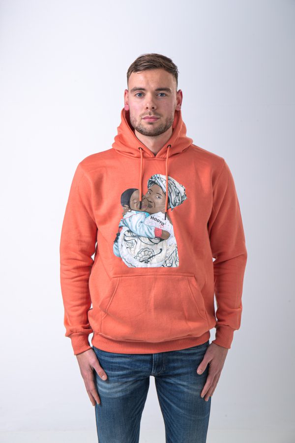 Hoody Man with HEAD Front Print MAMA AFRICA comes in Salmon. - Image 2