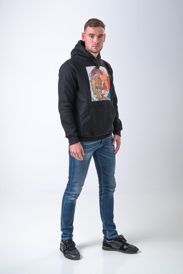 Hoody Man with HEAD Front Print MAMA AFRICA comes in Black. - Image 3