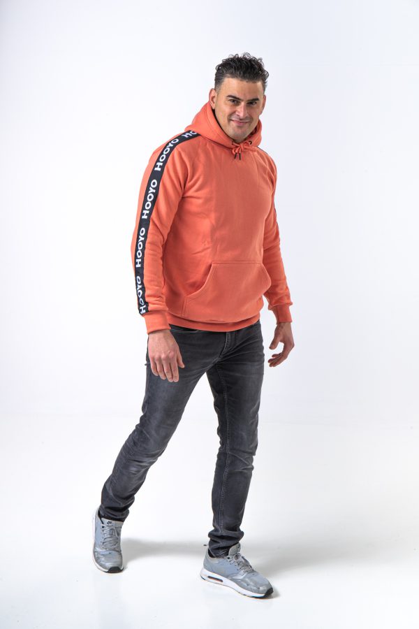 Hoody Man with Sleeves Stripe comes in Salmon. - Image 2