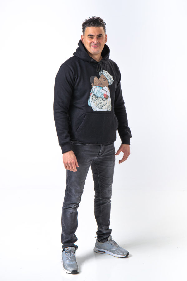 Hoody Man with HEAD Front Print MAMA AFRICA comes in Olive Green. - Image 2