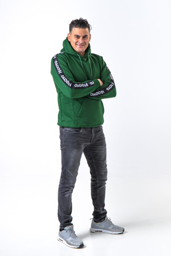 Hoody Man with Sleeves Stripe comes in Olive green. - Image 5
