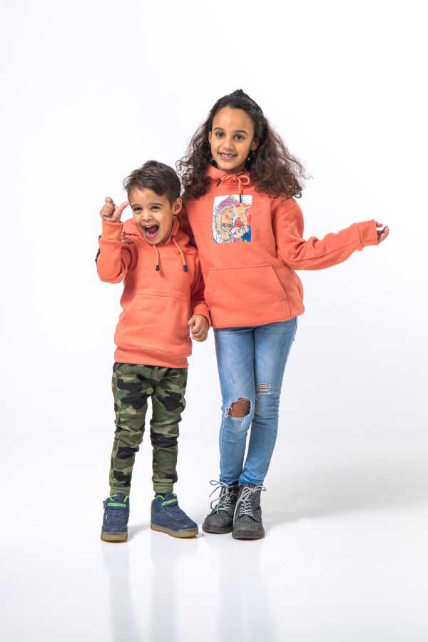 Hoody Kids with HEAD Front Print MAMA AFRICA comes in Salmon - Image 3