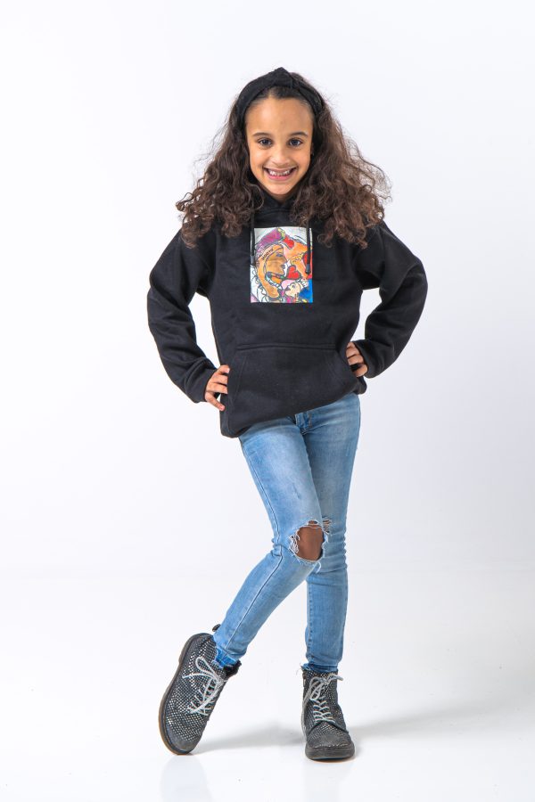 Hoody Kids  with Sleeves Stripe comes in Black. - Image 2