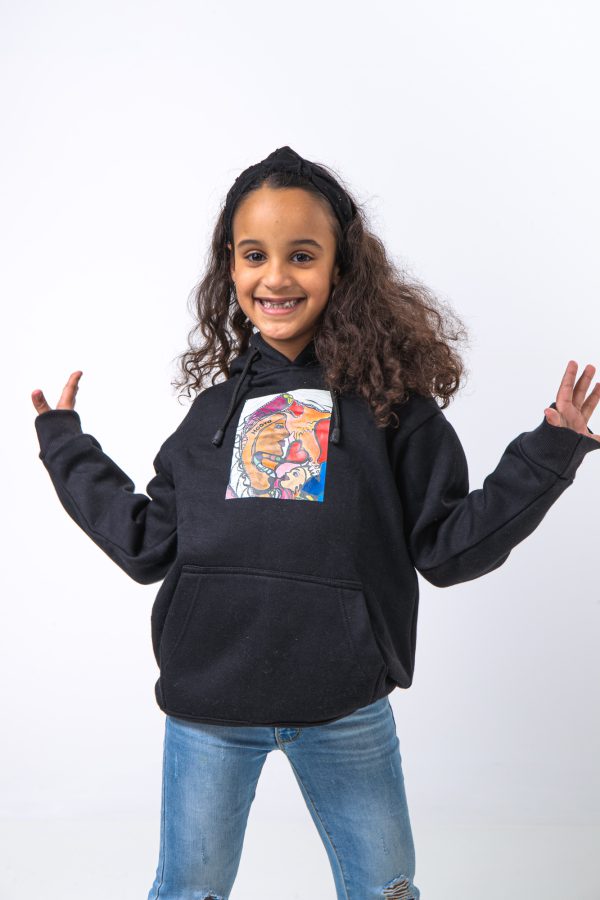 Hoody Kids  with Sleeves Stripe comes in Black. - Image 4