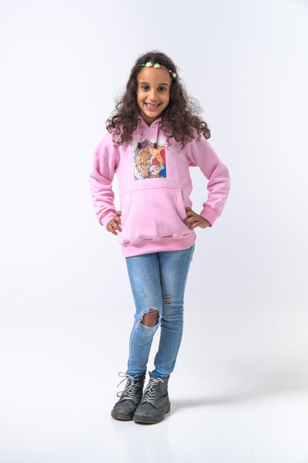 Hoody Kids with HEAD Front Print MAMA AFRICA comes in Pink. - Image 2