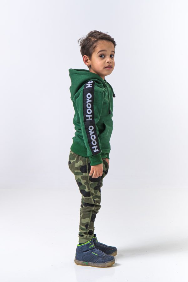 Hoody Man with Sleeves Stripe comes in Olive green. - Image 6