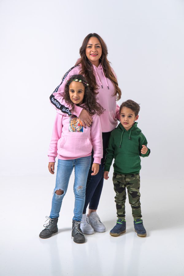 Hoody Kids with HEAD Front Print MAMA AFRICA comes in Pink. - Image 4