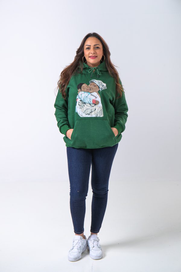 Hoody Woman With head front print MAMA Africa Olive Green.