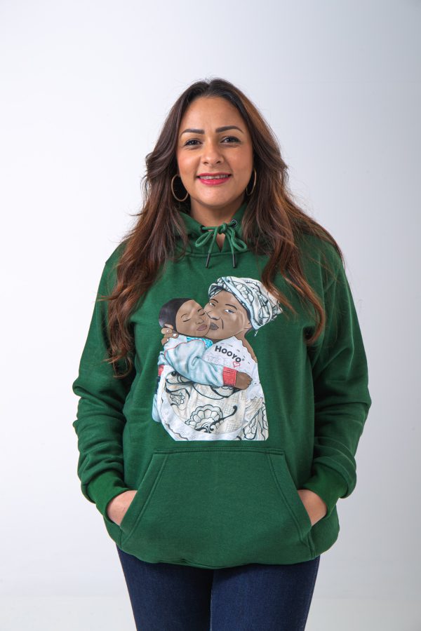 Hoody Woman With head front print MAMA Africa Olive Green. - Image 4