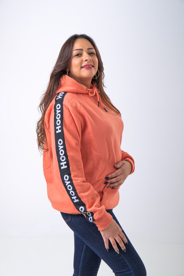 Hoody Kids with Sleeves Stripe comes in Salmon. - Image 3