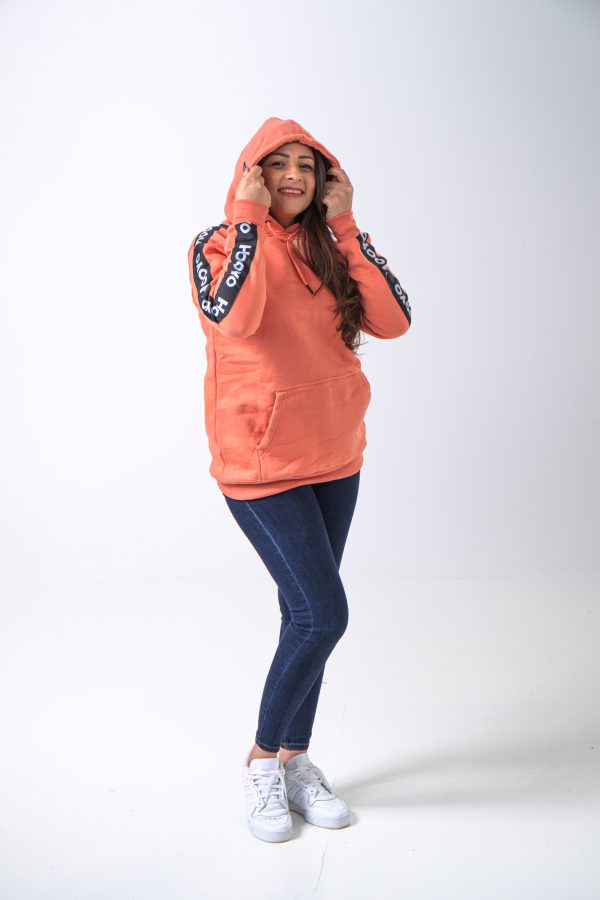 Hoody Man with Sleeves Stripe comes in Salmon. - Image 8
