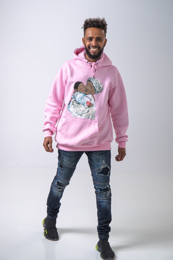 Hoody Man with HEAD Front Print MAMA AFRICA comes in Pink. - Image 3