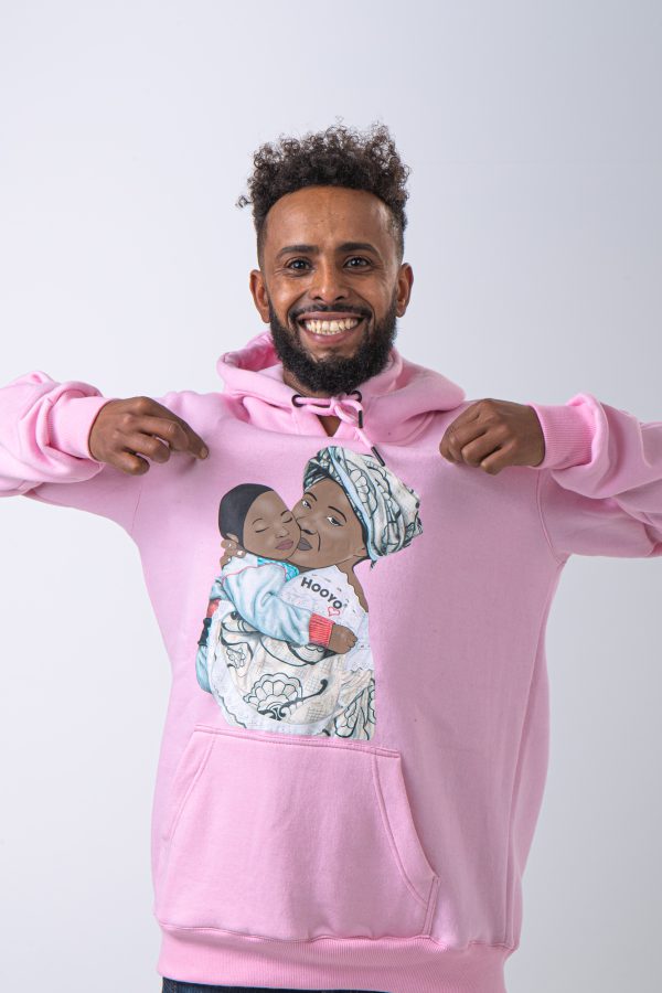 Hoody Man with HEAD Front Print MAMA AFRICA comes in Pink. - Image 4