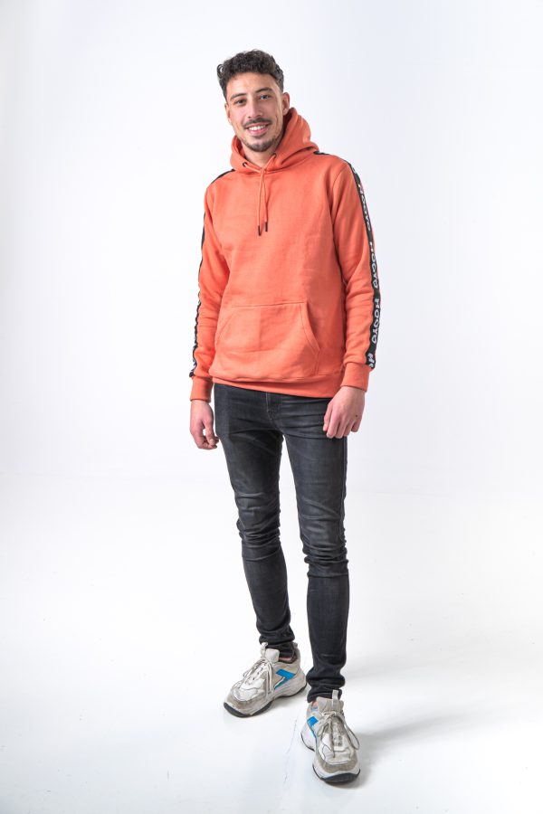 Hoody Man with Sleeves Stripe comes in Salmon. - Image 4