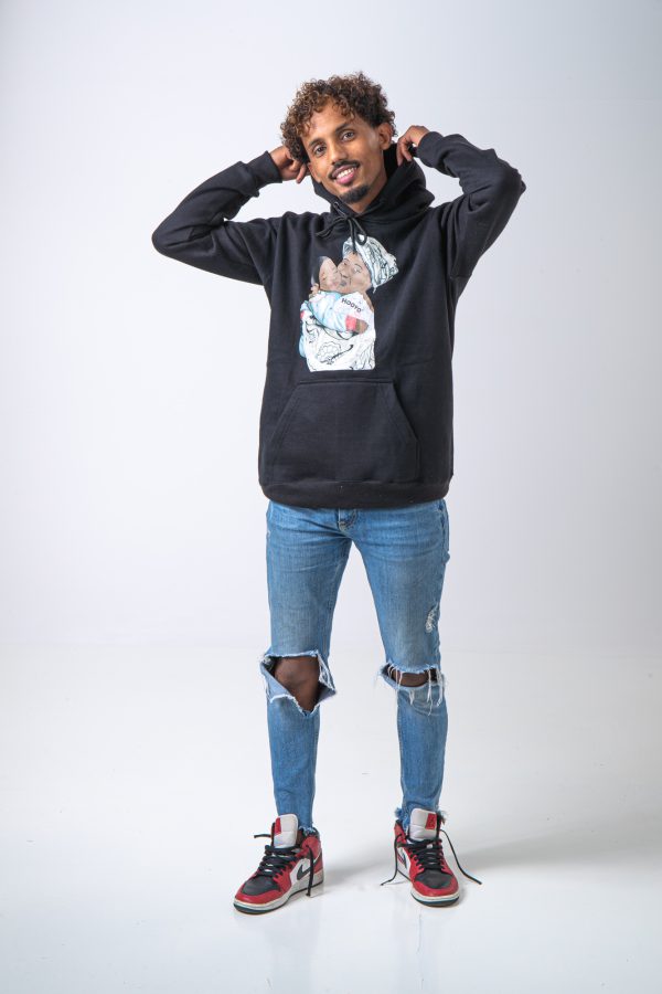 Hoody Man with HEAD Front Print MAMA AFRICA comes in Black. - Image 2