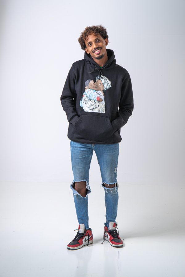 Hoody Man with HEAD Front Print MAMA AFRICA comes in Black. - Image 3