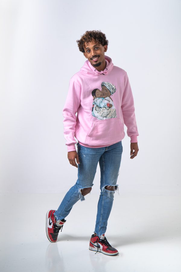 Hoody Man with HEAD Front Print MAMA AFRICA comes in Pink. - Image 5